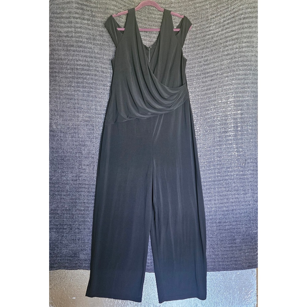 Lauren Ralph Lauren Black Cold Shoulder Draped Surplice Jumpsuit 16W